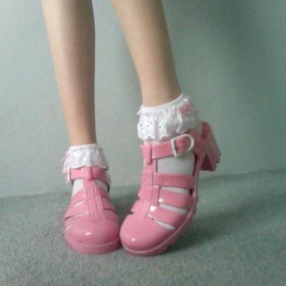 BAMBOO PINK SUGAR-01 LOW HEEL JELLY SANDAL in Size 8